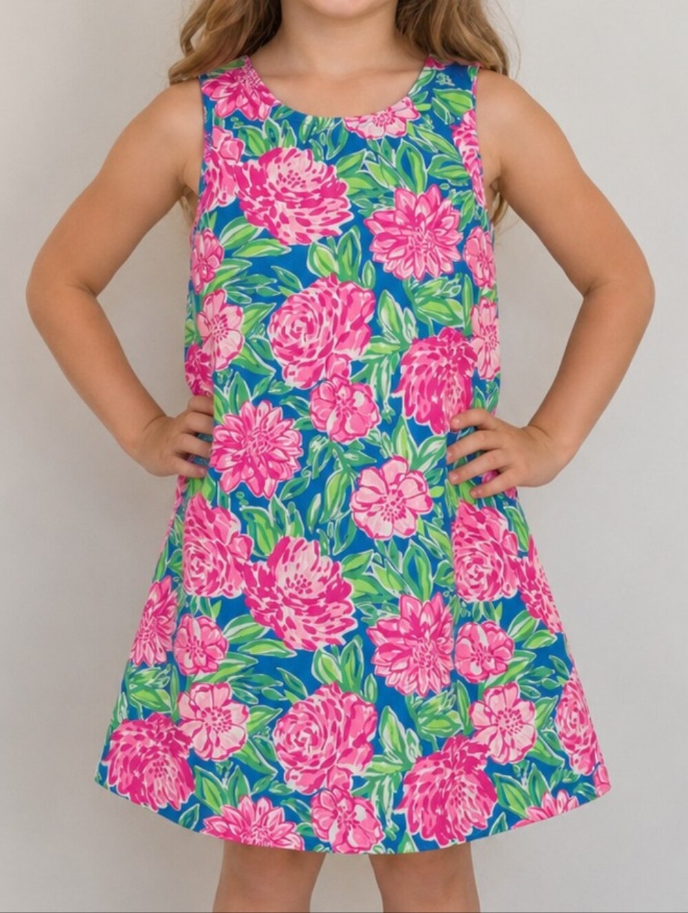 Tommy Bahama Girls Floral A-Line Dress Blue Pink Size 6
